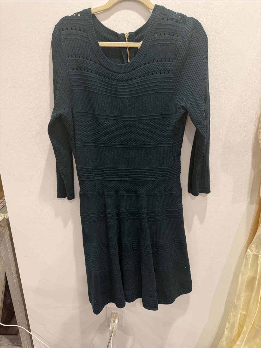 Eliza J Dark Teal Long Sleeve Knit Fit-and-Flare Dress